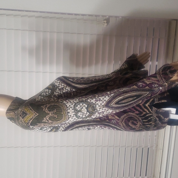 Chico’s (0) m deep green purple artsy swirl print mockneck back zip - Picture 7 of 10